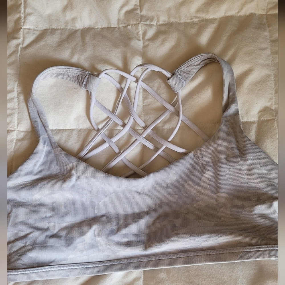Lululemon Women's White Camo Print Strappy Sports Bra